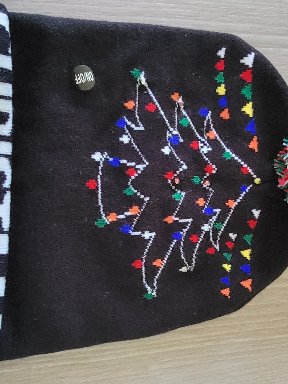 Unisex Adult Black Beanie Hat with Colorful Embroidered Lights
